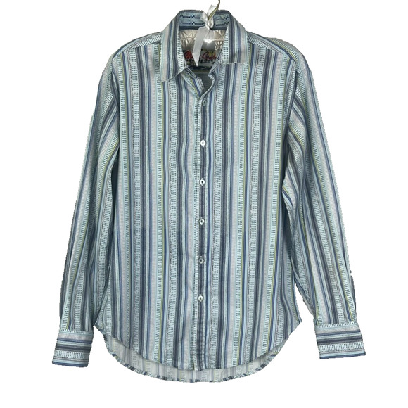 Robert Graham Shirt Men's Size M Blue Geometric Cotton Tailored Fit Flip Cuff - Picture 1 of 13